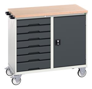 verso maintenance trolley with 7 drawers, door and mpx top. WxDxH: 1050x600x980mm. RAL 7035/5010 or selected Bott Verso Mobile  Drawer Cupboard  Tool Trolleys and Tool Butlers